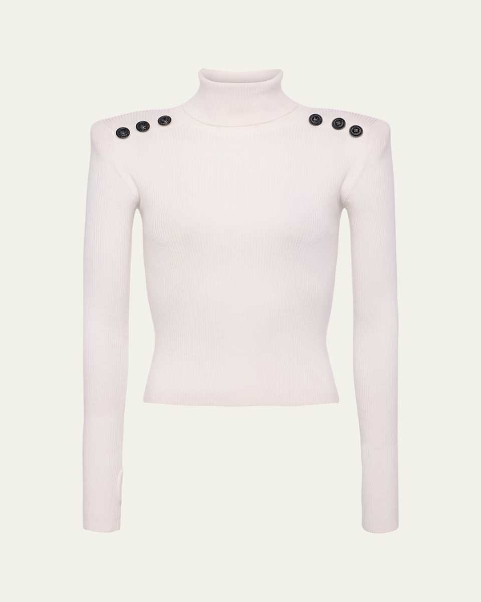 Reeves Ribbed Button-Detail Turtleneck